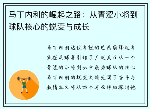 马丁内利的崛起之路：从青涩小将到球队核心的蜕变与成长